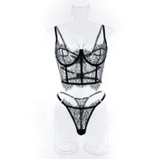 Krasapt Bustier Floral Lace Sexy Lingerie Set Bra Brief Sets Women Underwear Transparent Unlined Hollow Eyelash Lace Sex Suit