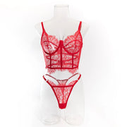 Krasapt Bustier Floral Lace Sexy Lingerie Set Bra Brief Sets Women Underwear Transparent Unlined Hollow Eyelash Lace Sex Suit