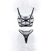 Krasapt Bustier Floral Lace Sexy Lingerie Set Bra Brief Sets Women Underwear Transparent Unlined Hollow Eyelash Lace Sex Suit