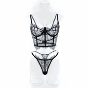 Krasapt Bustier Floral Lace Sexy Lingerie Set Bra Brief Sets Women Underwear Transparent Unlined Hollow Eyelash Lace Sex Suit